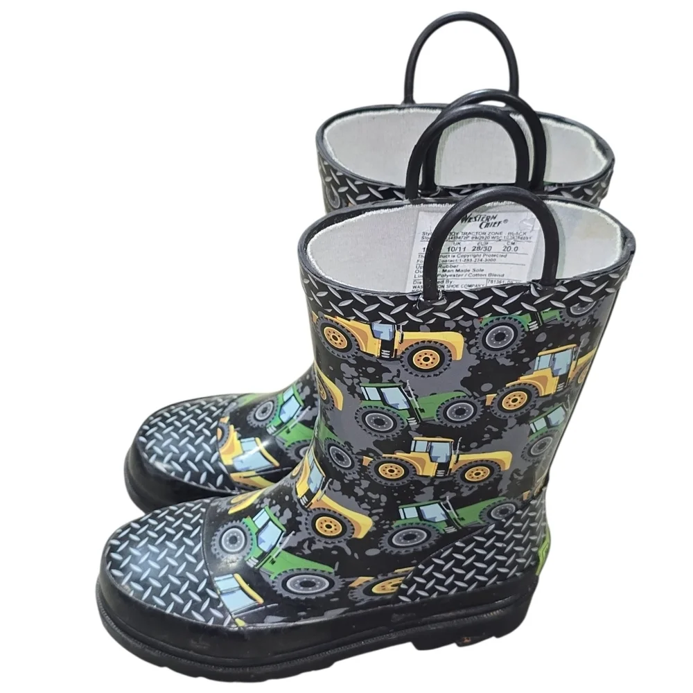Western Chief Black Boys Tractor Rain Boots Size 11/12